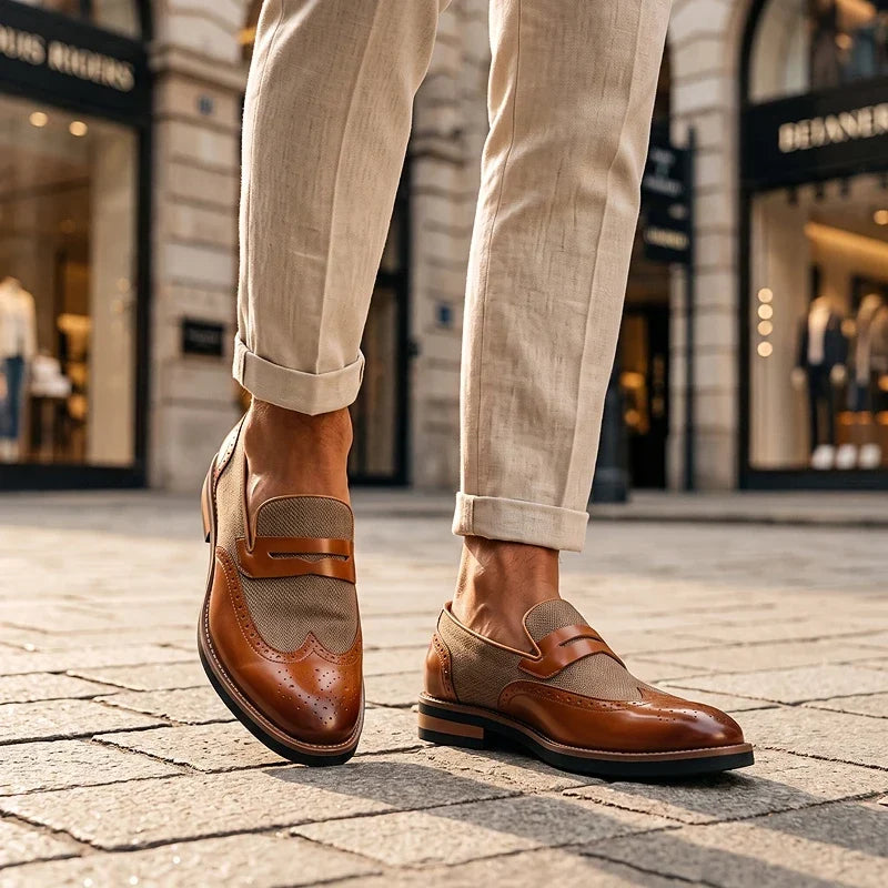 Everett - Leather Woven Brogue Loafers