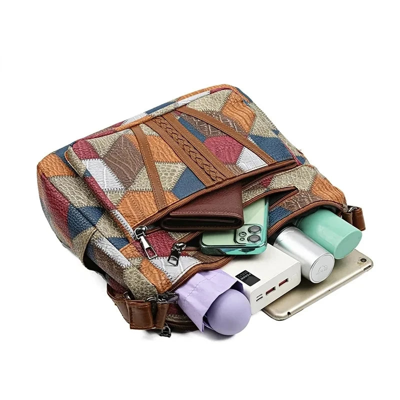 Carly – Geometric Patchwork Vegan Leather Handbag