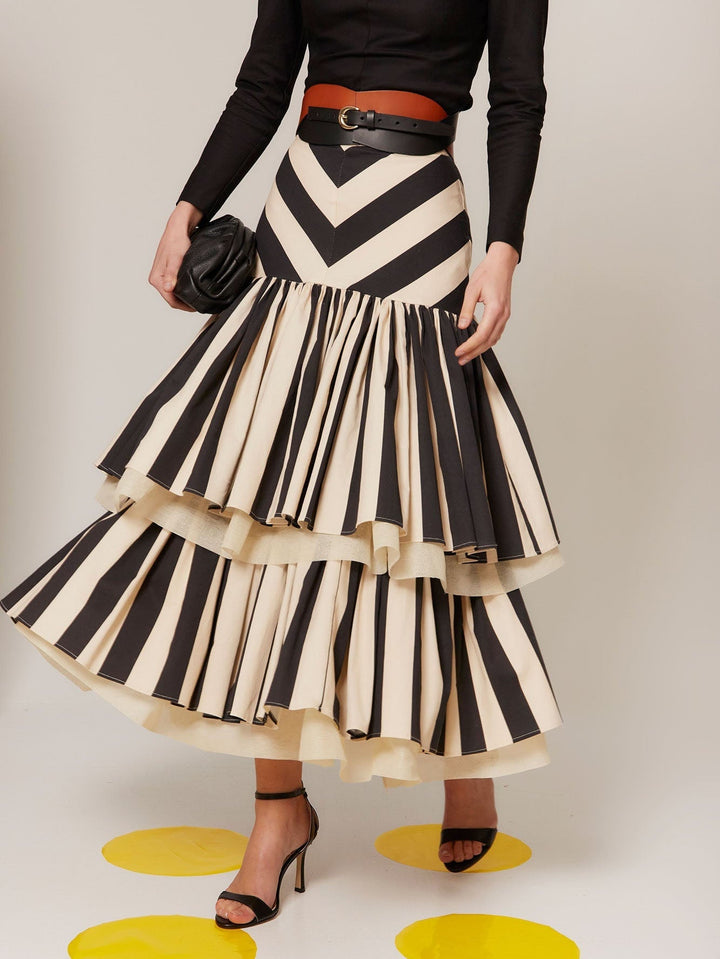 Rachel - Chevron Tiered Midi Skirt