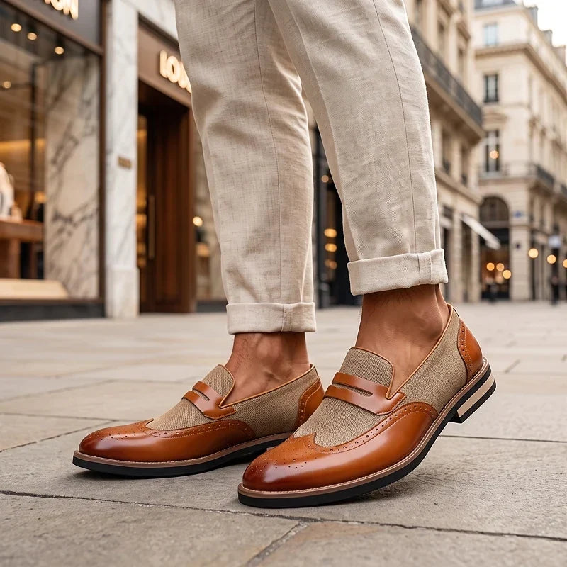 Everett - Leather Woven Brogue Loafers