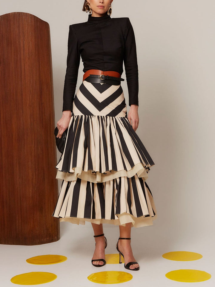 Rachel - Chevron Tiered Midi Skirt