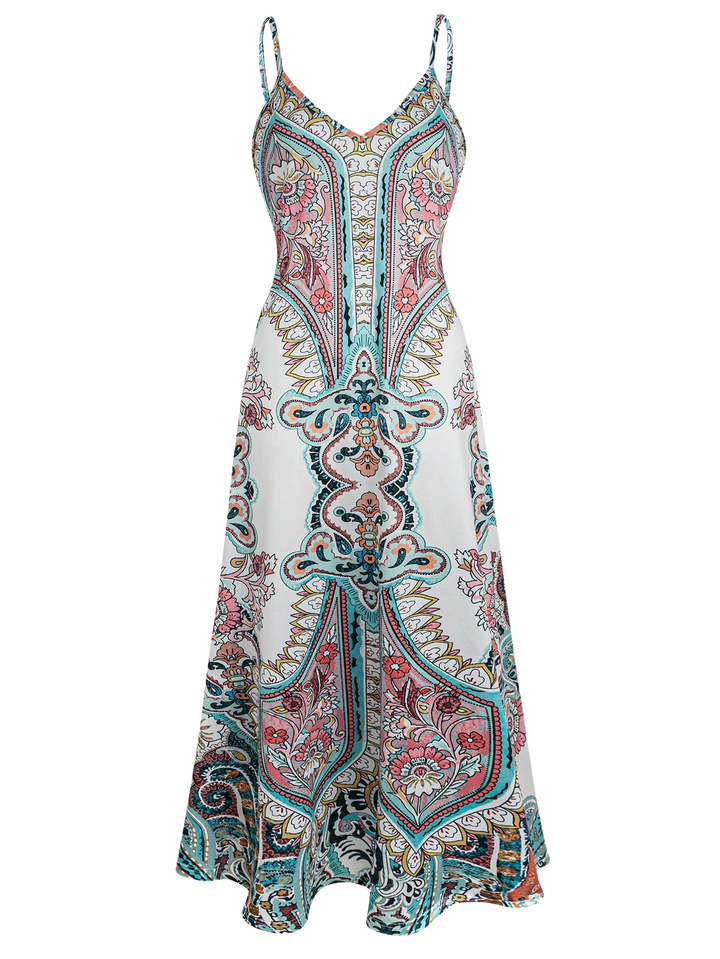 Caitlie - Boho Floral Print Sleeveless Dress