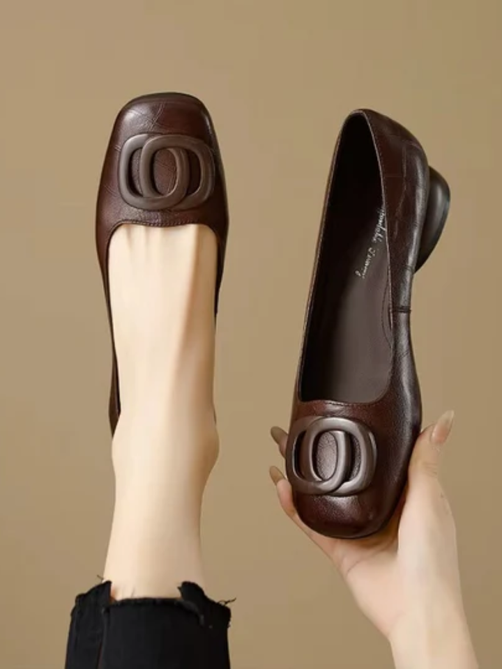 Erin - Leather Square-Toe Flats