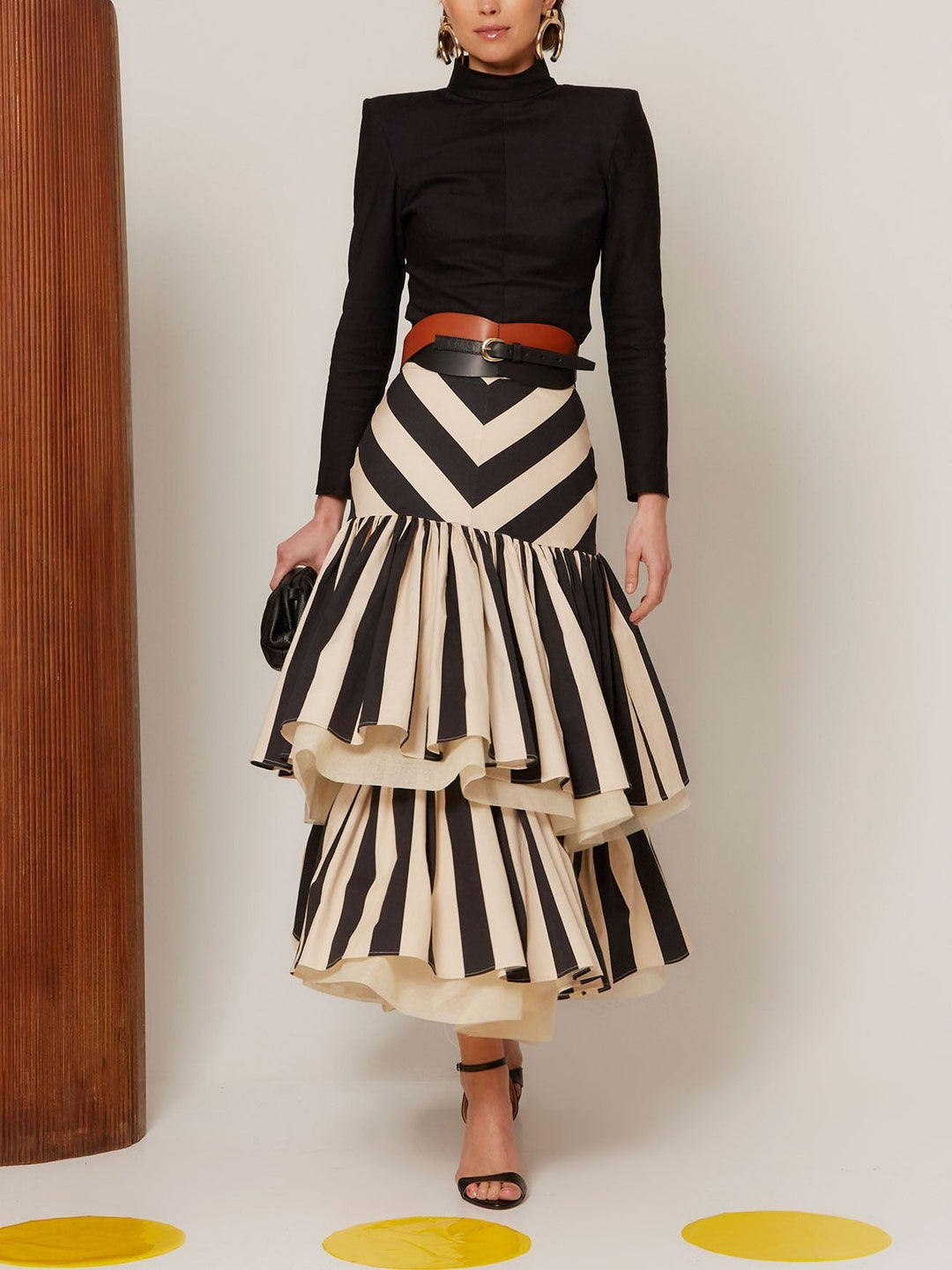 Rachel - Chevron Tiered Midi Skirt