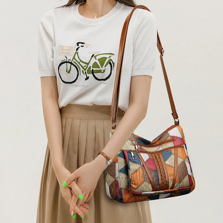 Carly – Geometric Patchwork Vegan Leather Handbag