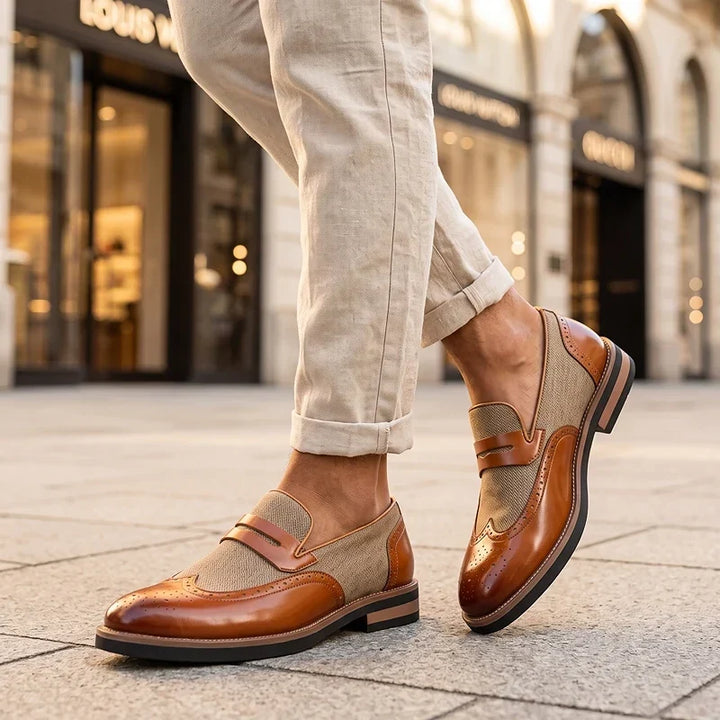 Everett - Leather Woven Brogue Loafers