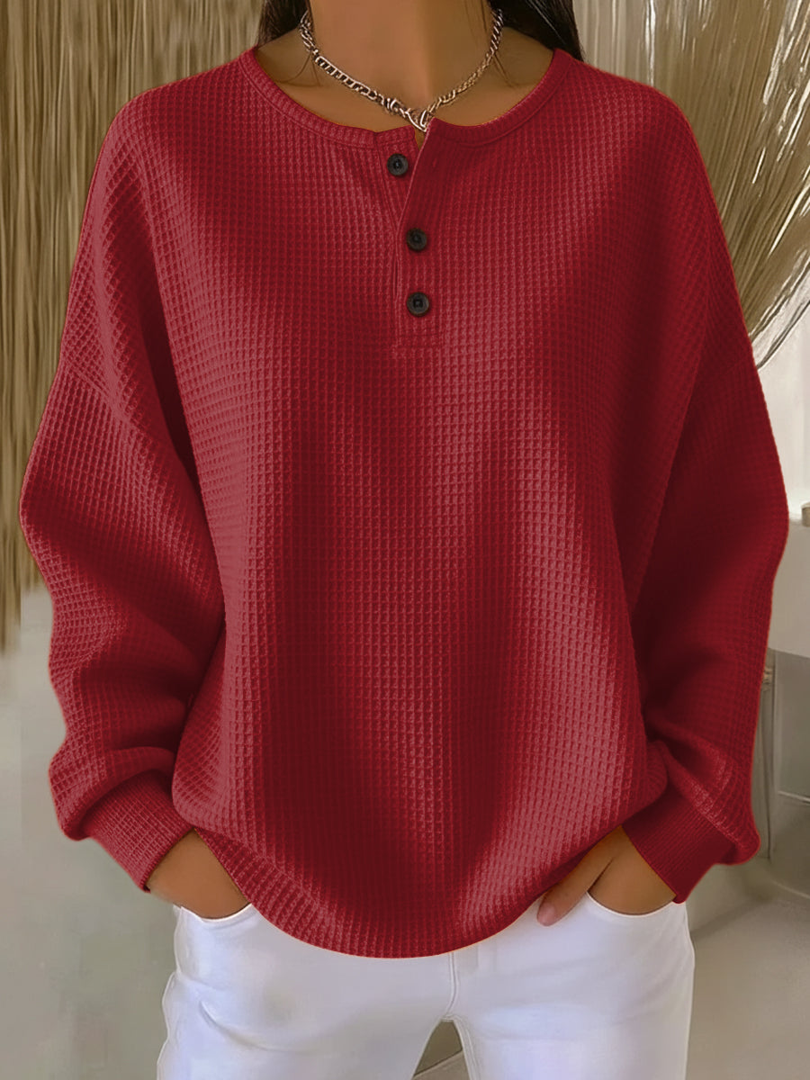Zsazsa – Waffle Knit Henley Sweatshirt