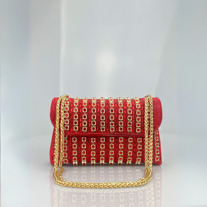 Lenny – Chic Chain Shoulder Bag with Colored Diamonds