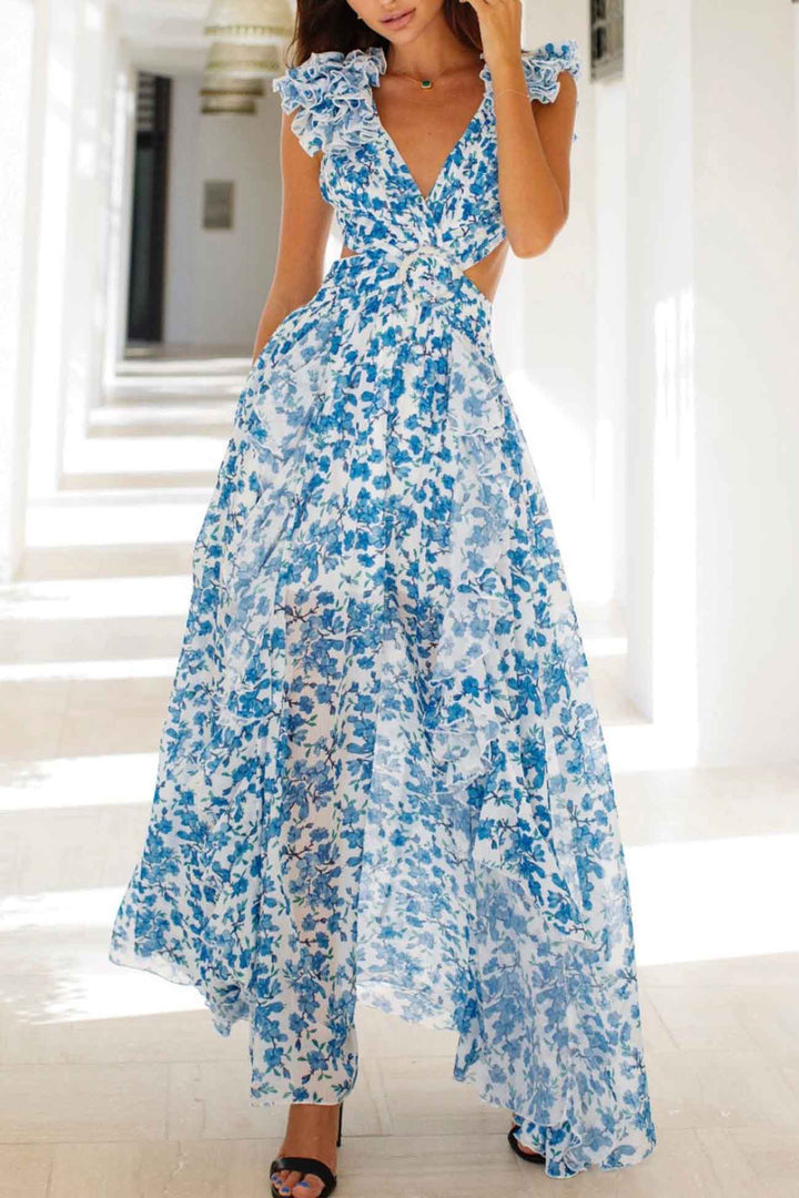 Cherry – Ruffle Sleeve Cut-Out Maxi Dress