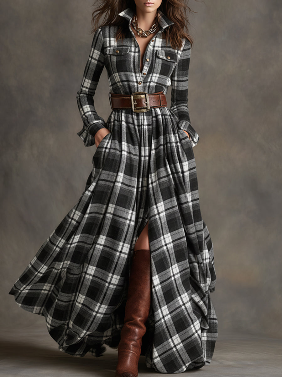 Giana - Plaid Maxi Shirt Dress