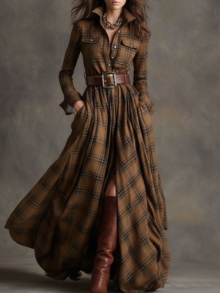 Giana - Plaid Maxi Shirt Dress