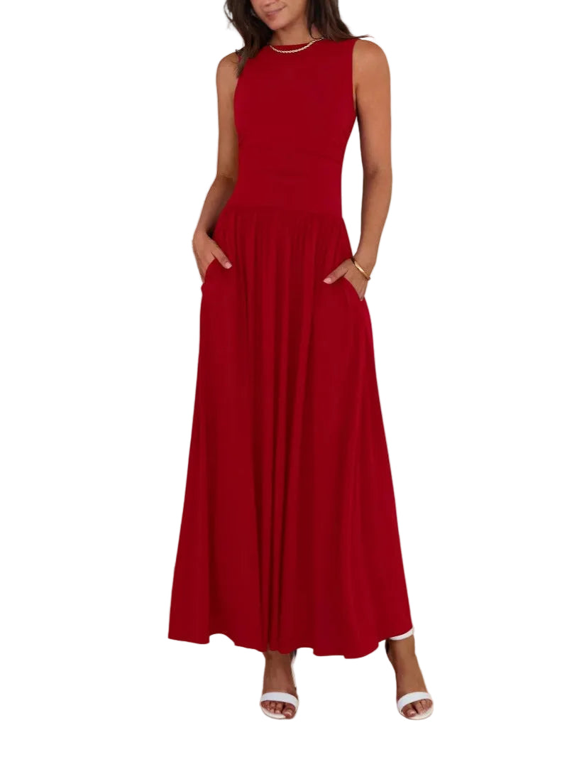 Emilia – Sleeveless Ruched High-Waisted Maxi Dress