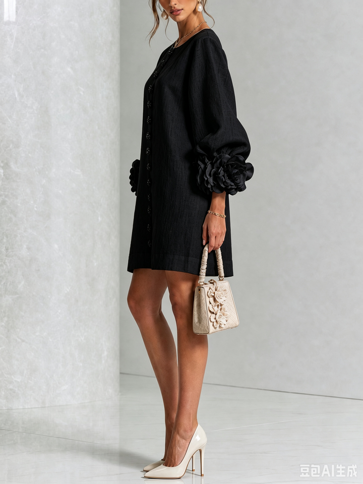 Imarie - Floral Cuff Mini Dress
