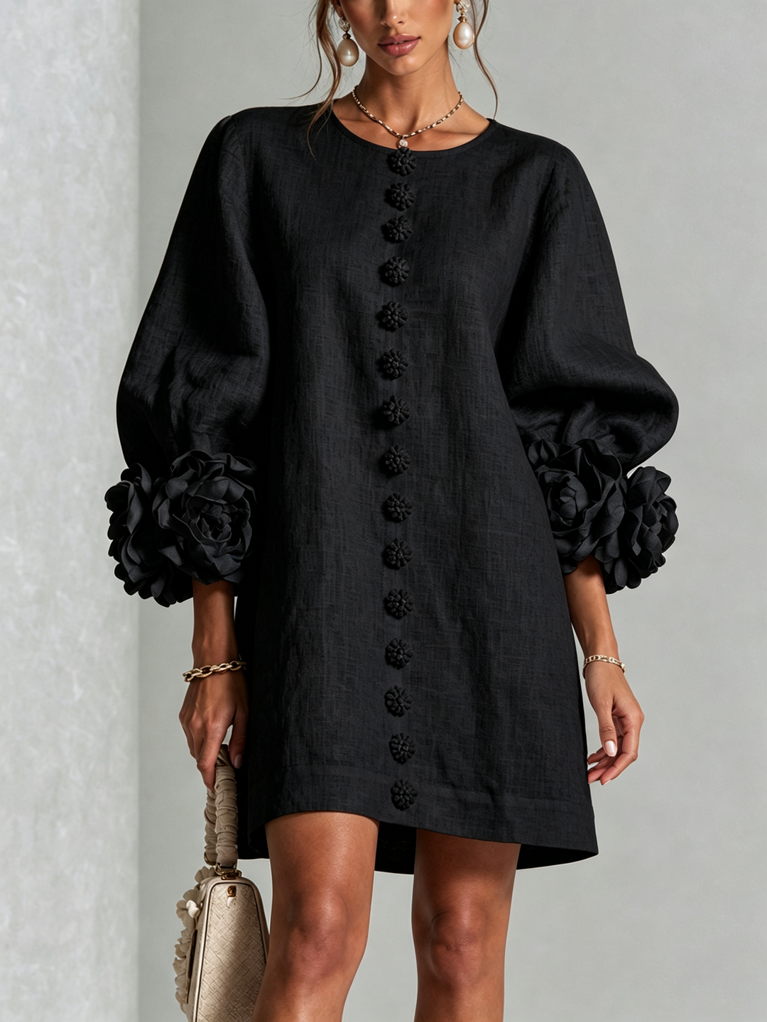 Imarie - Floral Cuff Mini Dress