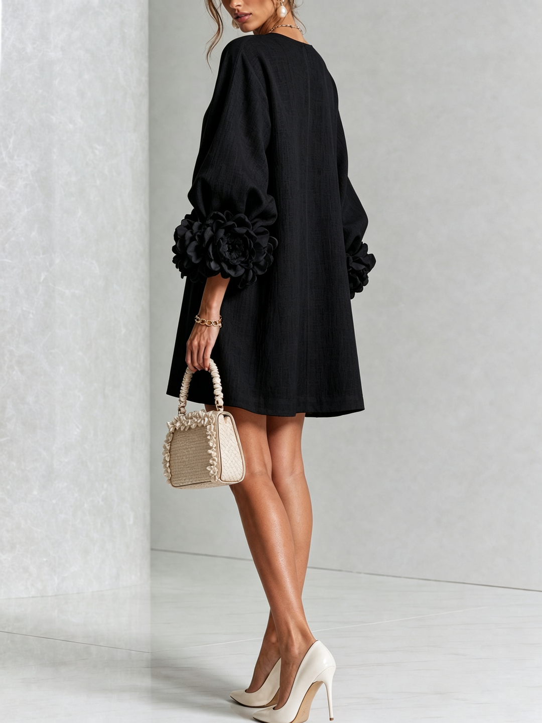 Imarie - Floral Cuff Mini Dress