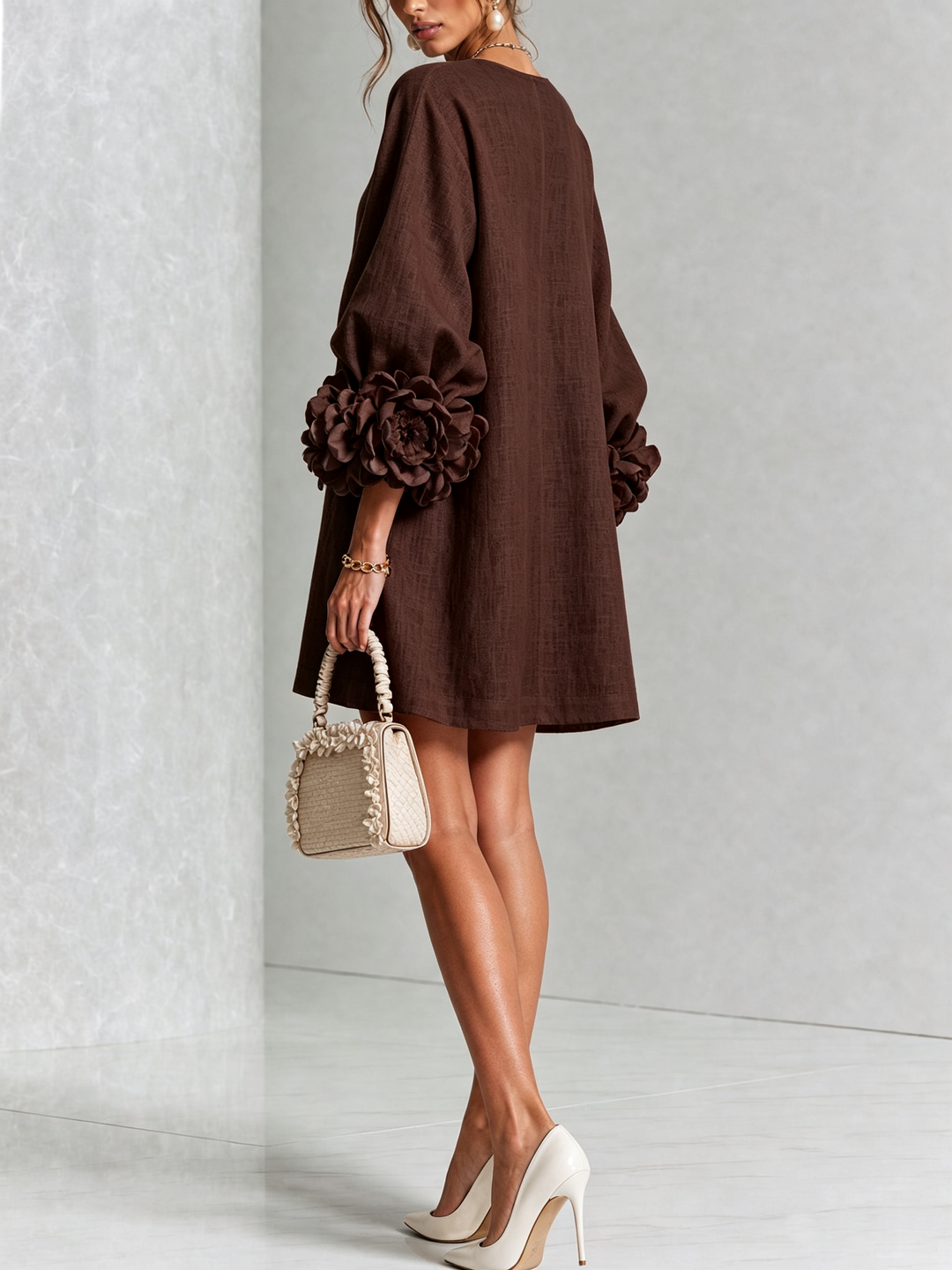 Imarie - Floral Cuff Mini Dress