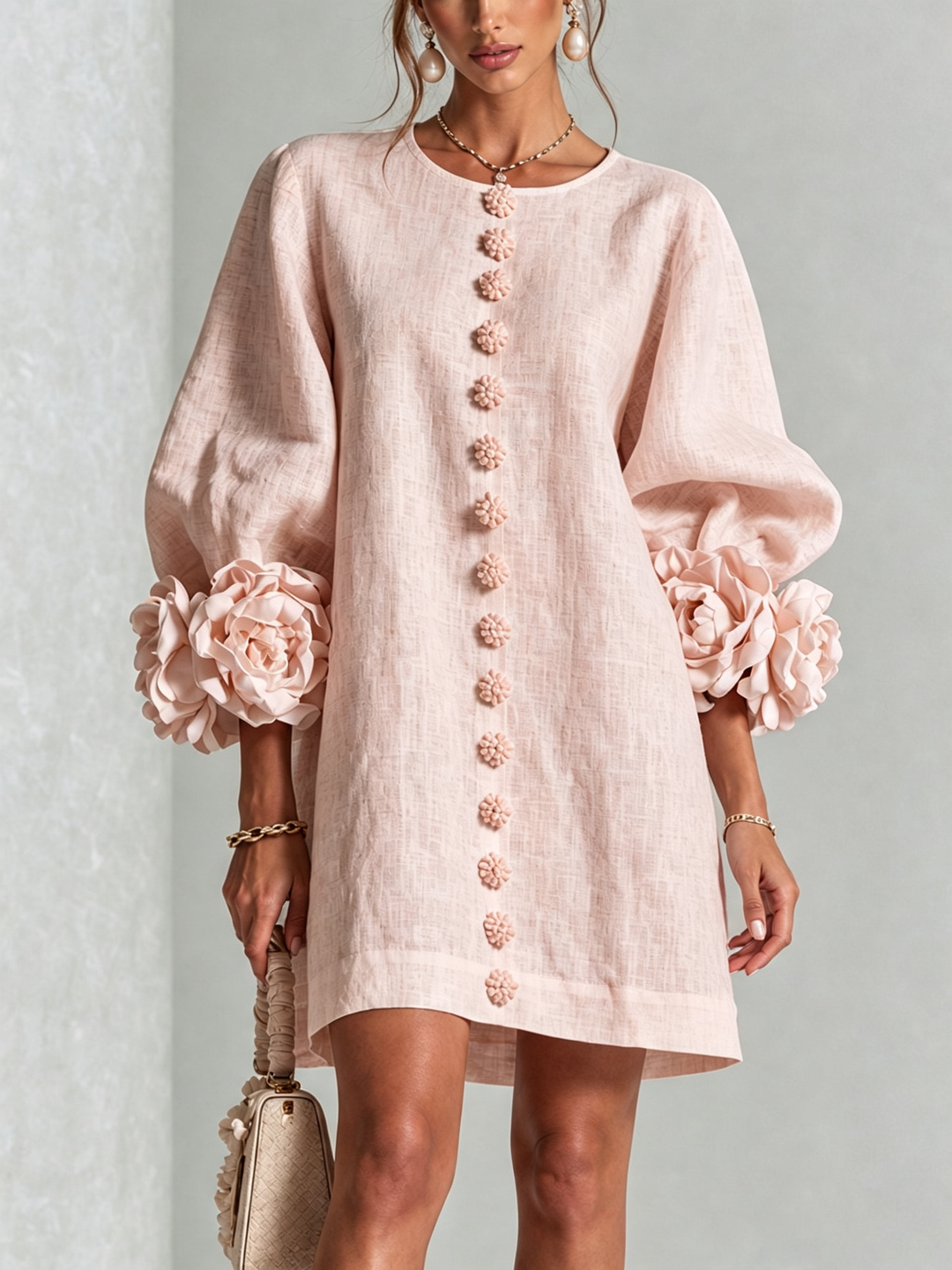 Imarie - Floral Cuff Mini Dress
