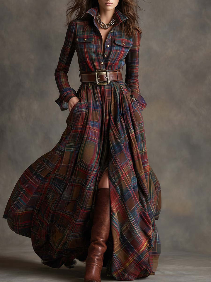 Giana - Plaid Maxi Shirt Dress