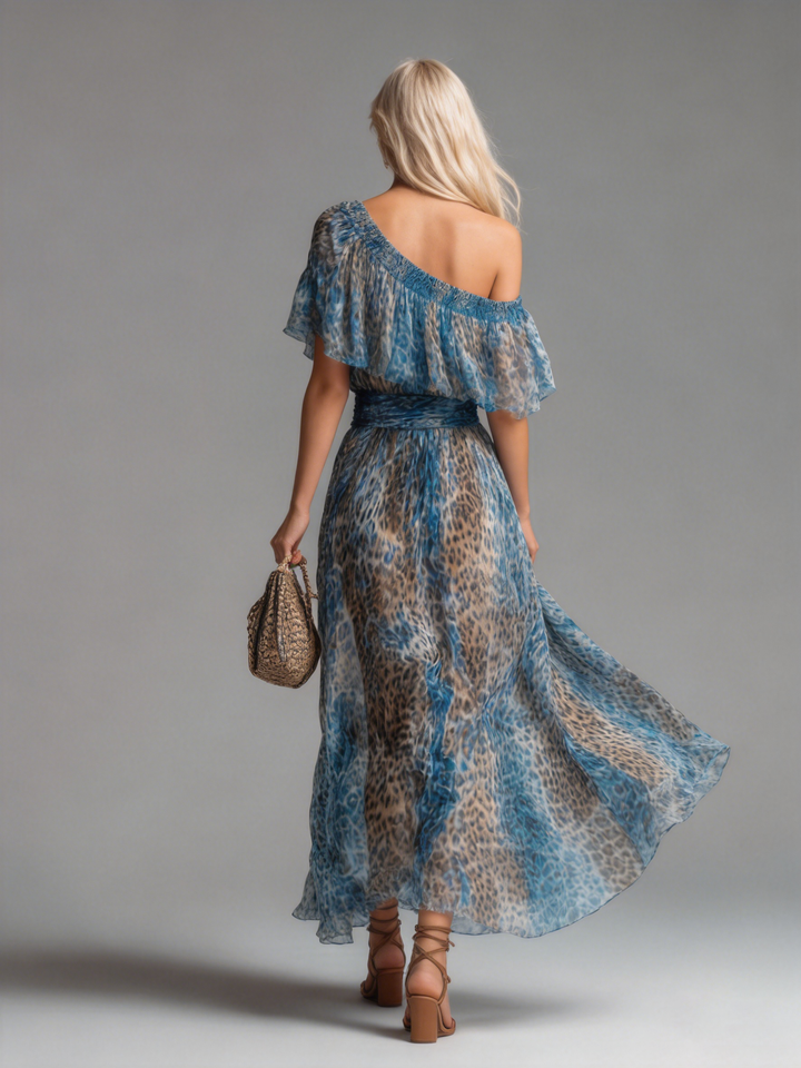 Larrie - Animal Print One-Shoulder Maxi Dress