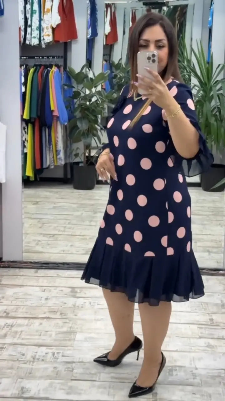 Linna - Pleated Polka Dot Midi Dress