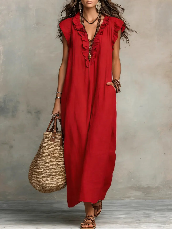 Carmella - Linen Cotton Boho Maxi Dress