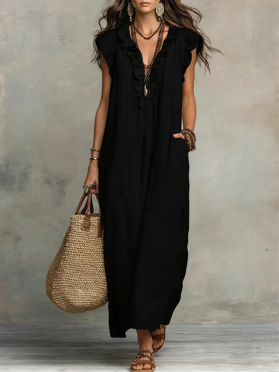 Carmella - Linen Cotton Boho Maxi Dress