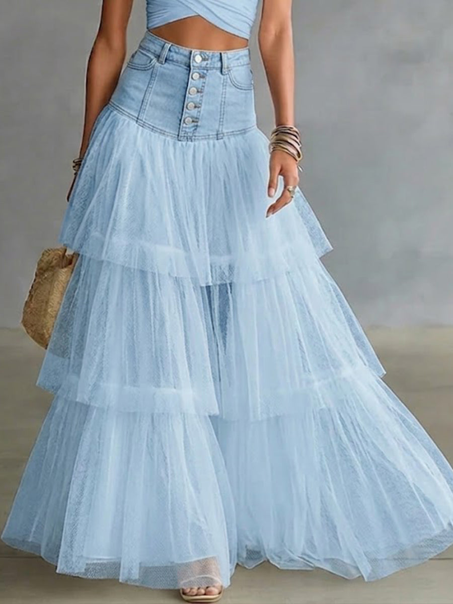 Carla - Mesh Panel Denim Skirt