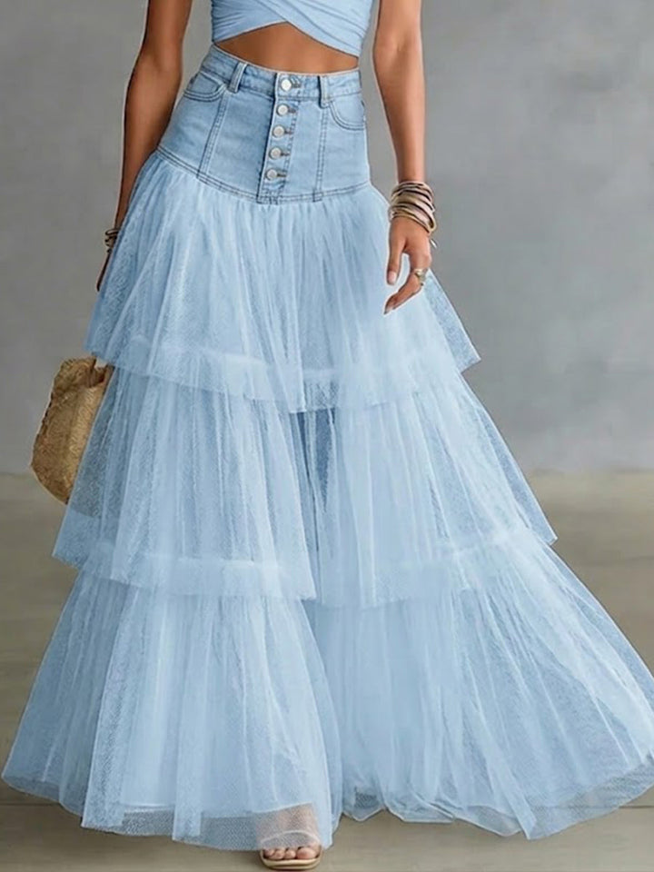 Carla - Mesh Panel Denim Skirt