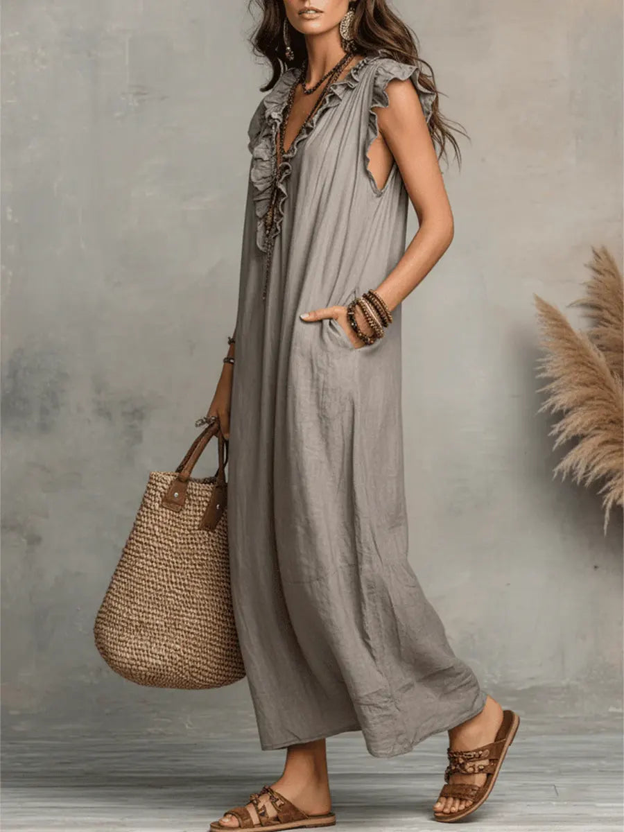 Carmella - Linen Cotton Boho Maxi Dress