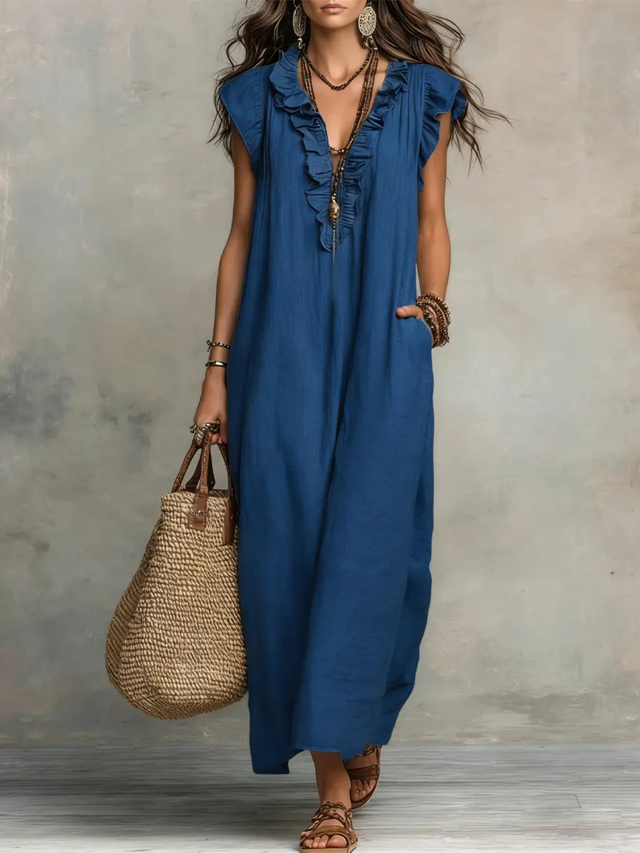 Carmella - Linen Cotton Boho Maxi Dress