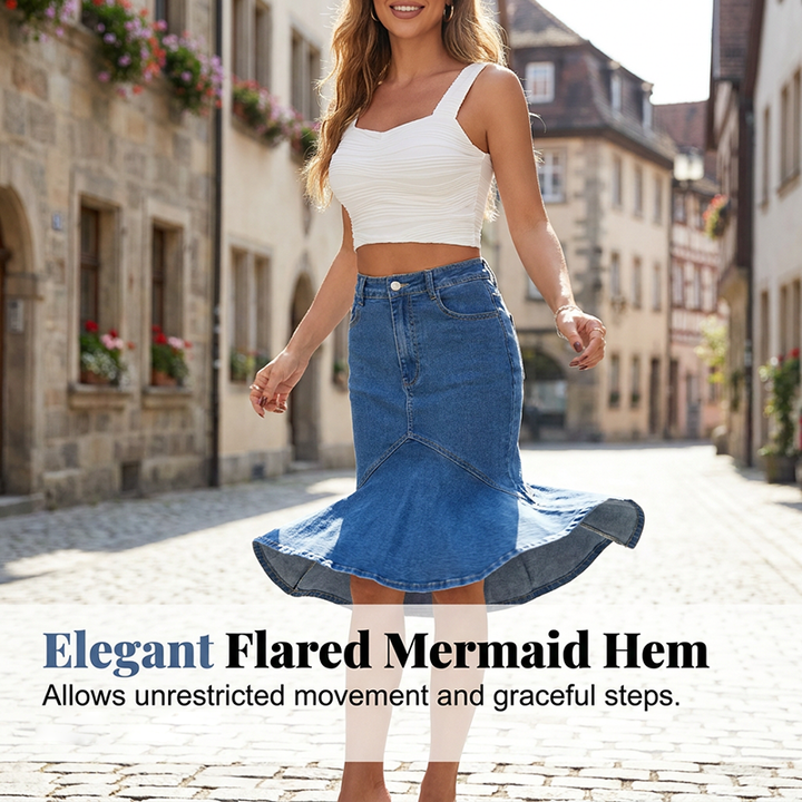 Sia - High Waist Denim Midi Skirt