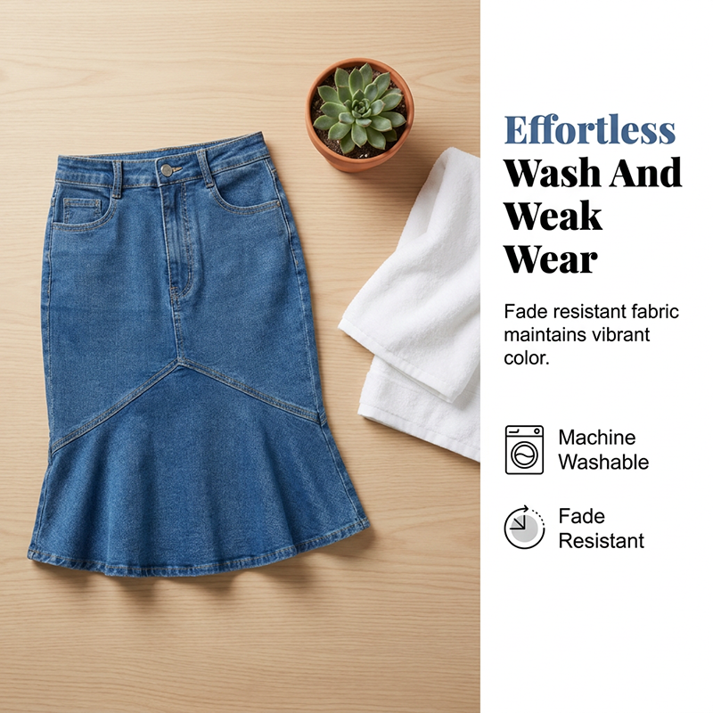 Sia - High Waist Denim Midi Skirt